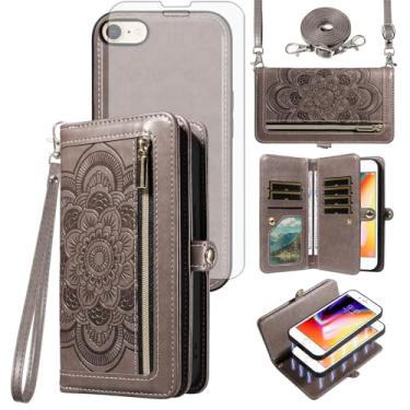 Imagem de Capa de celular para iPhone 7/8/SE 2020/2022 carteira com zíper com alça protetora de tela, porta-cartões de flores para iPhone7, iPhone8, 7s, 8s, SE2020, SE2022, 2, 3, 3ª geração, SE2, SE3, 7SE, 8SE,