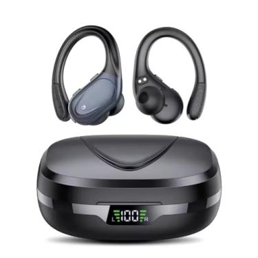 Imagem de Fone de Ouvido Bluetooth Esportivo, 75h de Reprodução, Cancelamento de Ruído, Gancho de Orelha, Com Estojo Carregador, Preto