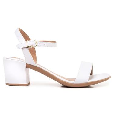 Imagem de Sandália Feminina com Salto Bloco Baixo, Médio, 5 cm, Tira Fina, Nude Rosado, Branca, Preta, Macia Leve, Confortável (416-Branco-38)