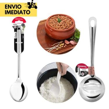 Imagem de Kit 8 Peças Cozinha Inox 2 Concha 2 Escumadeira 2 Colher de Arroz e 2 