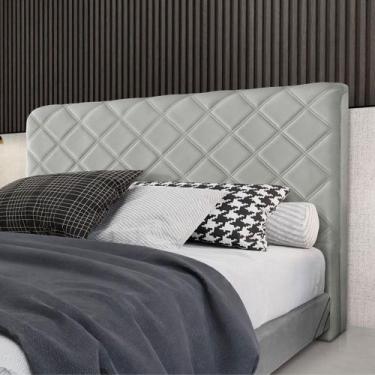 Imagem de Cabeceira Cama Box Queen 1,60m Estofada Capri Veludo Cinza Claro - VIL