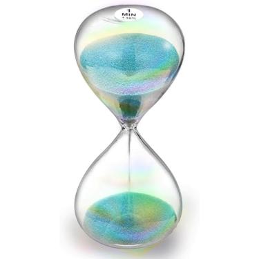 Imagem de SuLiao Temporizador de areia 1 minuto ampulheta, relógio de areia turquesa, relógio de areia grande 1 minuto, colorido Biloba Puff minimalista ampulheta de vidro para casa, mesa, escritório decorativo