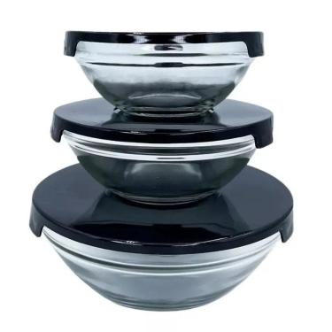 Imagem de Kit 3 Peças - Potes Vasilhas Vidro Tampa Marmita Fitnnes