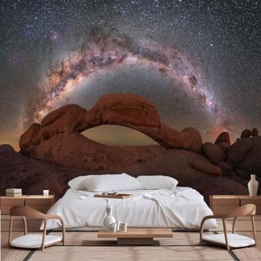 Imagem de Lcythiazole Mural de céu estrelado, mural de papel de parede de galáxia grande, papel de parede de foto HD de pedra estrelada noturna, espaço elástico para sala de estar, quarto, sala de jantar,