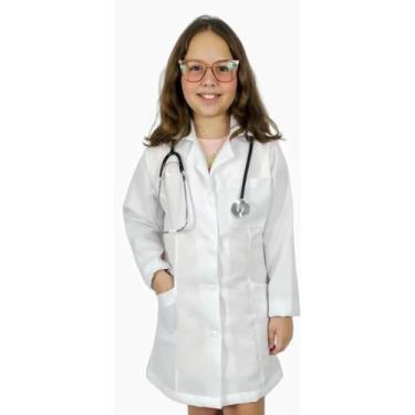 Imagem de Jaleco Avental Branco Infantil Feminino Laboratório Escolar Manga Long