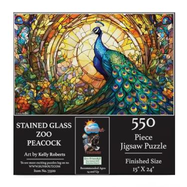 Imagem de SUNSOUT INC - Stained Glass Zoo Peacock - 550 pc Jigsaw Puzzle by Artist: Kelly Roberts - Finished Size 18" x 24" - MPN# 73320