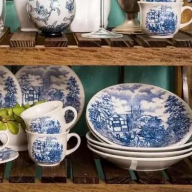 Imagem de Jogo de Pratos Raso de Jantar Cena Inglesa Azul 26cm - Oxford Biona - 