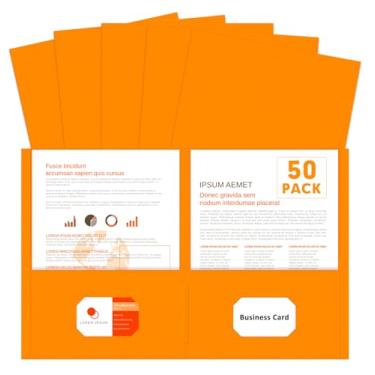 Imagem de Duas pastas de bolso, PANDRI pacote com 50, 2 pastas de bolso, pasta de arquivo de papel tamanho carta para escola, escritório, casa, negócios, laranja