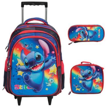 Imagem de Kit Mochila Infantil Rodinha Stitch 3d Lancheira Estojo - Plike, Polié