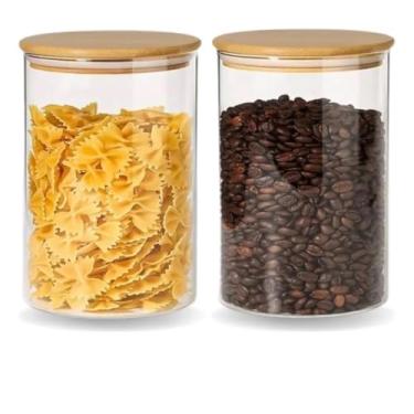 Imagem de Kit com 2 Potes 500ml / Herméticos de Vidro com Tampa de Bambu Shark Blue