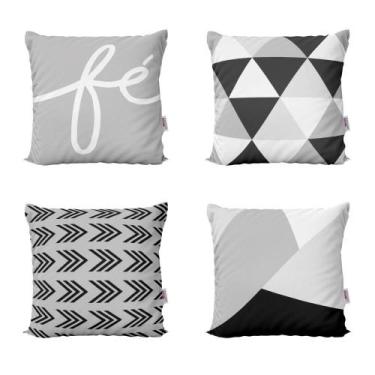 Imagem de Almofadas Preto e Branco Decorativas e Geometricas Fé Para Sala 40x40 