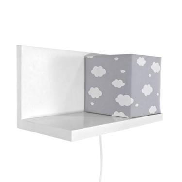 Imagem de Arandela Prateleira Branca Cubinho Cinza Quarto Bebê Infantil Menino M