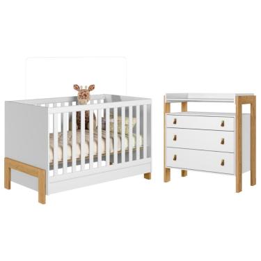 Imagem de Berço Mini Cama e Cômoda Mendoza Branco Acetinado