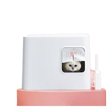 Imagem de Bandeja de areia para gatos caixa de areia totalmente fechada estilo japonês banheiro gato gatinho anti-respingos e desodorante estilo corredor vaso sanitário para animais de estimação com cortina