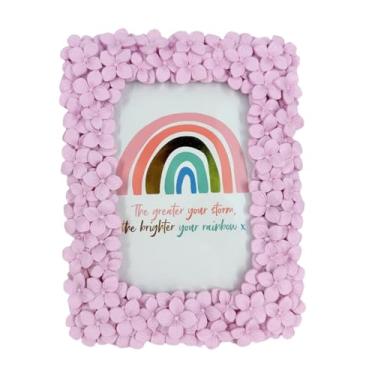 Imagem de Porta-retrato rosa ornamentado 10 x 15 flores em relevo retrô molduras de resina 10 x 15 cm, decoração de casa floral para mesa e parede com frente de vidro (rosa)