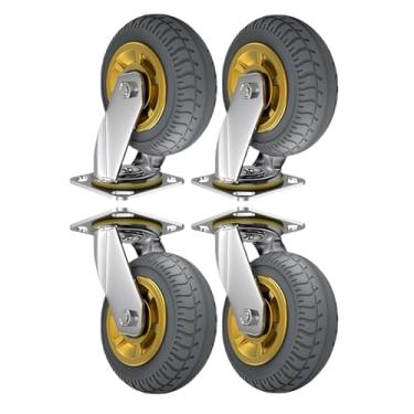 Imagem de Conjunto de rodízios pneumáticos de 6 polegadas com 4 rodízios de borracha para serviço pesado para bancada, carrinho, carrinho, prateleiras de vagão(6 inch)