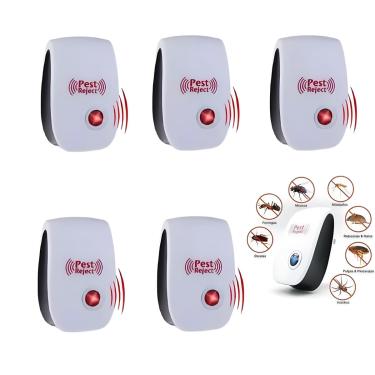 Imagem de Kit 5 Repelente Ultrassônico Tomada Paki Anti Insetos Mosquitos Baratas Formigas Sem Cheiro Bivolt Elétrico Silencioso Plug Padrão Brasil
