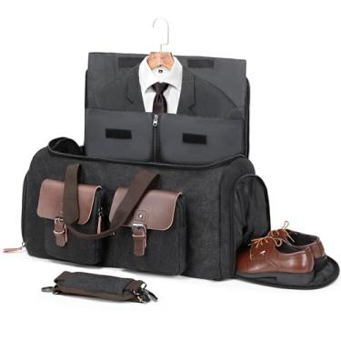 Imagem de Bolsas de lona para viagem, bolsa de terno conversível para homens e mulheres, mala de viagem de negócios 2 em 1 com compartimento para sapatos, Preto, XL, Bolsa de roupa de negócios