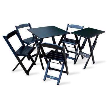 Imagem de Jogo De Mesa Dobrável 60x60 Com 4 Cadeiras Mais Mesa Aparador Area Gourmet Tarimatã - P...