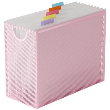 Imagem de Organizador de arquivos suspenso, caixa de arquivo tamanho carta com 5 pastas suspensas, armazenamento de pasta de arquivos de mesa de malha de metal (sem necessidade de montagem), rosa