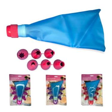 Imagem de Decorador De Bolos Kit 6 Bicos Saco Lavável Grande Confeitar - Mercado