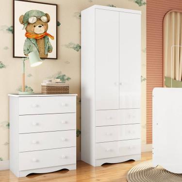 Imagem de Quarto Infantil com Guarda Roupa Smim New e Cômoda Junior New 100 MDF Móveis Peroba