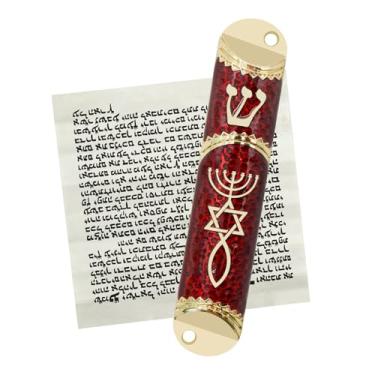 Imagem de MrMrKura Mezuzá com rolagem para porta, estojo de mezuzá de metal com selo messiânico para bênção doméstica hebraica, presentes judaicos, decoração de aquecimento de casas judaicas, Natal, Páscoa