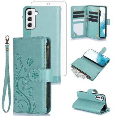Imagem de Asuwish Capa de celular para Samsung Galaxy S22 5G carteira com protetor de tela de vidro temperado alça de pulso flor flip zíper porta-cartão slot suporte S 22 22S 4G G5 15.5 cm mulheres meninas