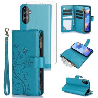 Imagem de Asuwish Capa de celular para Samsung Galaxy A26 5G carteira celular com protetor de tela de vidro temperado alça de pulso flor flip zíper porta-cartão slot suporte A 26 26A LTE mulheres meninas homens