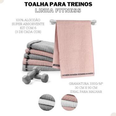 Imagem de Kit Toalhas Fitness 3 Brancas e 3 Cinzas - Dianneli, Cinza e Rosa