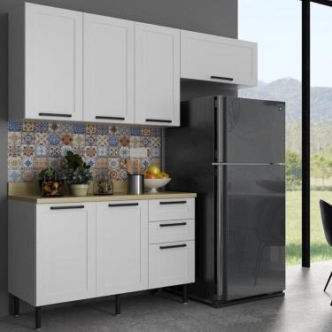 Imagem de Cozinha Internacional 200cm 4 Peças, 6 Portas e 3 Gavetas Branco
