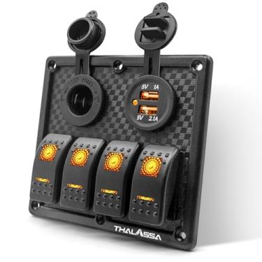 Imagem de Painel de interruptor basculante 4/6/8 Gang 12 V para veículos marinhos RV caminhão barco à prova d'água, visor de voltímetro digital porta carregador USB dupla DC 12 V tomada 12/24 V vermelho/azul/laranja interruptores com fusível 15A, 4 Orange Gang Rocker Switch Panel-S0014O, 4 Orange Gang Rocker 