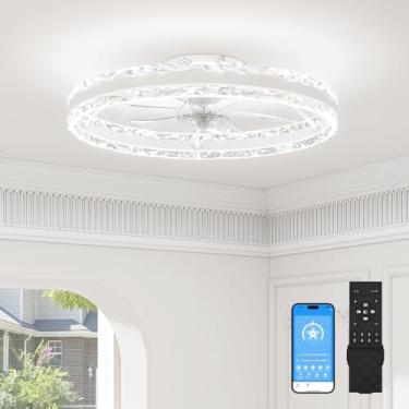Imagem de VOLISUN Ventilador De Teto De Perfil Baixo Com Luz E Controle Remoto, Ventilador De Teto Fandelier De 23,6 Pol. Com Luz, Ventiladores De Teto Embutidos Com Ajuste De Intensidade De 3000K A 6500K E