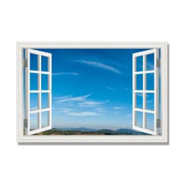 Imagem de PY3H69 Arte de parede em tela de janela aberta, impressão natural em tela. Lindo cenário de céu 56 cm, decoração de parede de paisagem de janela, decoração de casa moderna. 80 x 120 cm - 31 x 47 pol