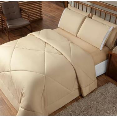 Imagem de Kit Edredom Casal Queen Jogo de Lençol 06 peças Aconchego Dupla Face (Avelã)