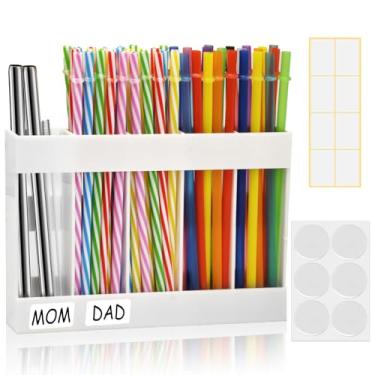 Imagem de Suporte de canudo de acrílico, suporte de canudos com fita adesiva dupla face para armário, organizador de palhas, recipiente de armazenamento para armário de balcão e cozinha (branco)