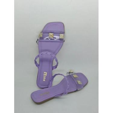 Imagem de Rasteira rasteirinha Feminino Tiras Cristais com aplicaçao - Rozes, La