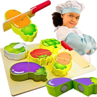 Imagem de Kit Brinquedo Vegetais Crec-Crec em madeira Legumes de cortar terapeutico pedagogico educativo infantil presente menino menina 3 anos natal aniversário dia das crianças