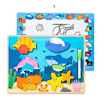 Imagem de Quebra-Cabeça De Mdf 3D Infantil Educativo Com Quadro Branco Para Desenho