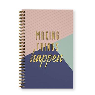 Imagem de Caderno espiral Making Things Happen/diário de 14 cm x 21,6 cm / 120 páginas de lista de verificação/capa mole laminada brilhante durável/encadernação em espiral com fio dourado/Feito nos EUA