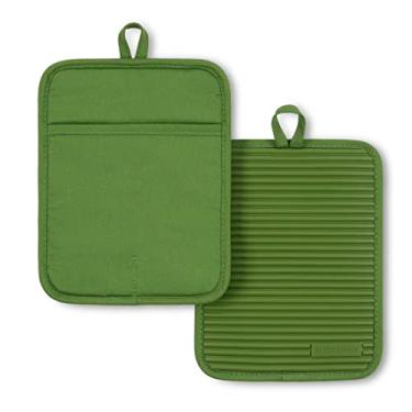Imagem de KitchenAid Conjunto de 2 suportes de panela de silicone macio canelado, matcha, 17,78 x 22,8 cm