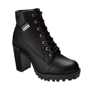 Imagem de Bota Feminina Moleca Coturno Tratorada Cadarço Salto Alto, Preto, 37