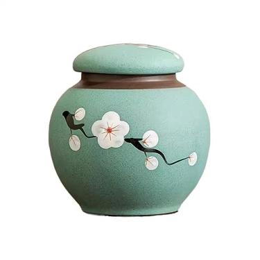 Imagem de Lata de Chá Recipiente redondo selado Recipiente de chá médio Caixa vazia Cerâmica Frasco de armazenamento multifuncional Armazém de chá vintage Lata de Chá(Green)