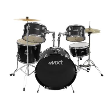 Imagem de MXT Bateria Acústica, 5 Peças, Bumbo 20" x 16", Tons 10" e 12", Surdo 14", Caixa 14", Pretos com Ferragens Cromadas