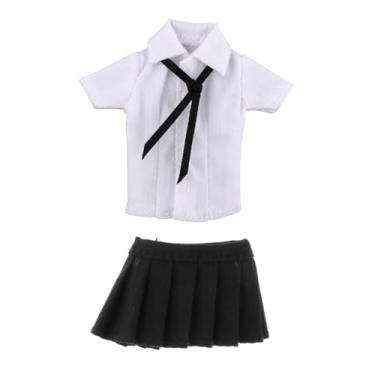 Imagem de Almencla Roupas para figuras femininas 1/12, saia curta, camisa com gravata, roupas de figuras de ação em miniatura da moda para de ação de 6'', Camisa Branca