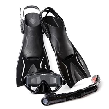 Imagem de EXP VISION Conjunto De Máscara E Snorkel, Equipamento Mergulho Panorâmico Para Adultos, Kit Nadadeiras Seco Com Bolsa Viagem Treinamento Natação (Conjunto Médio-Preto)