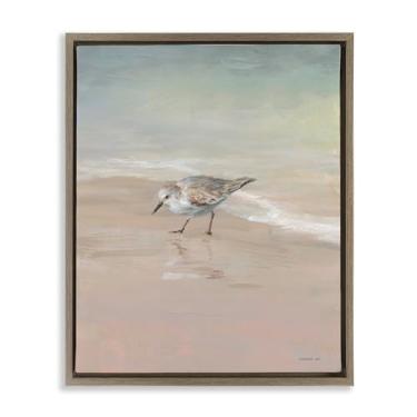Imagem de Stupell Industries Sandpiper at Shore's Edge Brown Framed Floater Canvas Wall Art Design por Danhui Nai, 17 x 21