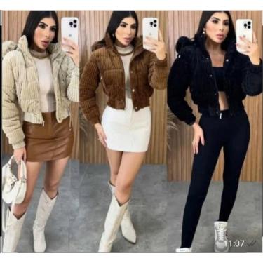 Imagem de Jaqueta Feminina Inverno Peluciada Puff Marrom Elegante - Rottagirlsfa