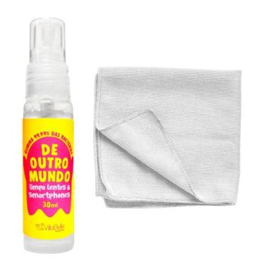 Imagem de Kit Limpa Bacterias Lentes e Celulares com Pano Microfibra Cor:Branco 