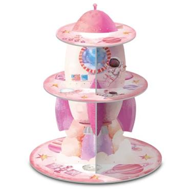 Imagem de Zopeal Suporte para cupcake em aquarela, espaço sideral, 3 níveis, chá de bebê, festa, astronauta, aniversário, bolo, galáxia, sistema solar, sobremesa, torre, exibição para dois artigos de festa da